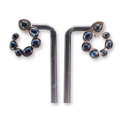 Ippolita Rock Candy Sterling Silver Blue Topaz and Diamond C-Shape Hoop Earrings