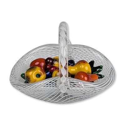 Saint Louis French Latticinio Crystal Fruit Basket