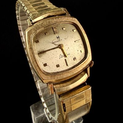 Sale Photo Thumbnail #143: Hamilton Electric Vela 10K Rolled Gold Plate Wristwatch with Speidel Calendar Bracelet
