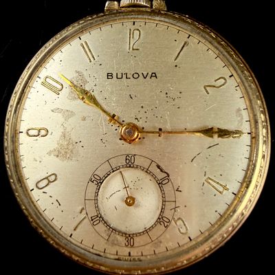 Sale Photo Thumbnail #71: Bulova 1954 10K Rolled Gold Plate Open Face Pocket Watch Caliber 17AH