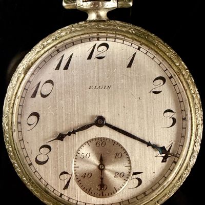 Sale Photo Thumbnail #43: Elgin National Watch Co. Art Deco Engraved Nickel Open Face Pocket Watch