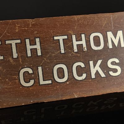 Sale Photo Thumbnail #5: Vintage Seth Thomas Clocks Wooden Advertising Counter Sign