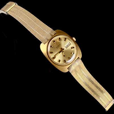 Sale Photo Thumbnail #90: Vintage Benrus Automatic Day-Date 14K Gold Electroplate and Stainless Steel Wristwatch