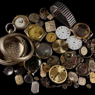 Sale Photo Thumbnail #105: Assortment of Vintage Watch Parts and Movements Including Hamilton, Waltham, and Elgin
