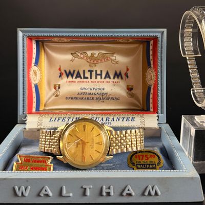 Sale Photo Thumbnail #101: Two Vintage American Wristwatches Including Waltham Centennial 100 Jewel and Elgin Art Deco