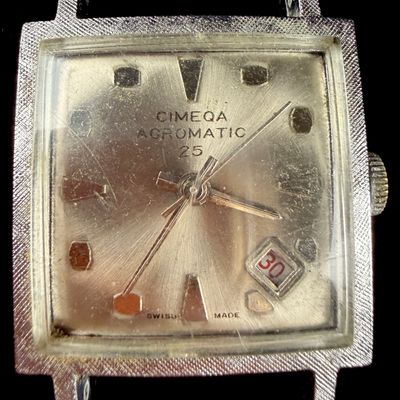 Sale Photo Thumbnail #85: Cimega Acromatic 25 Square Chrome Plated Manual Wind Wristwatch