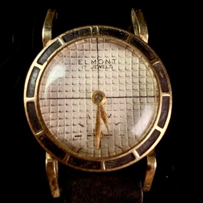 Sale Photo Thumbnail #145: Vintage Elmont 17 Jewel Wristwatch with Enamel Bezel and Waffle Dial