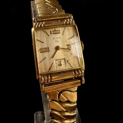 Sale Photo Thumbnail #54: Elgin DuraPower 10K RGP Rectangular Men's Wristwatch Does Not Run