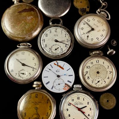 Sale Photo Thumbnail #117: A Collection of Vintage Westclox and South Bend American Pocket Watches and Horological Parts