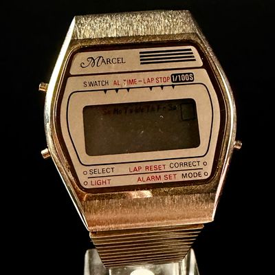 Sale Photo Thumbnail #195: Marcel Gold-Tone Digital Alarm Chronograph Wristwatch