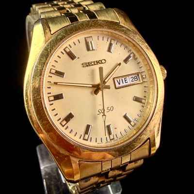 Sale Photo Thumbnail #111: Vintage Seiko SQ 50 Gold-Tone Quartz Wristwatch Ref. 7N43-8A00