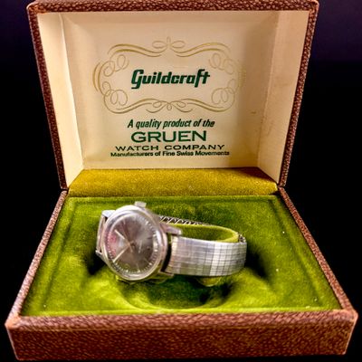 Sale Photo Thumbnail #13: Vintage Gruen Precision Manual Wind 17 Jewel Stainless Steel Wristwatch with Original Guildcraft Box