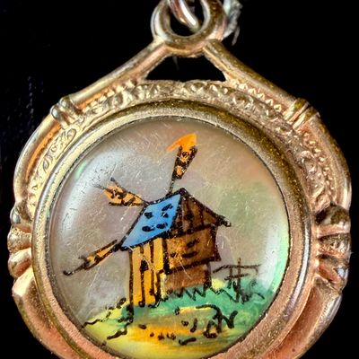 Sale Photo Thumbnail #174: Essex Crystal and Goldstone Double-Sided Windmill Watch Fob Charm