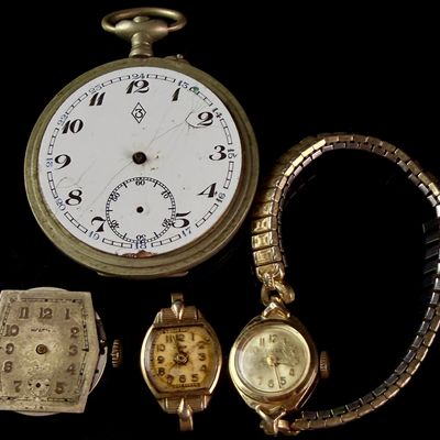 Sale Photo Thumbnail #113: An Assortment of Vintage and Antique Timepieces and Components Including Waltham and Swiss Examples