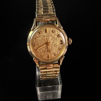 Sale Photo Thumbnail #115: Bulova 1965 Self-Winding H999100 10K RGP Linen Dial Men's Wrist Watch
