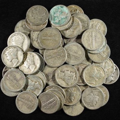 Sale Photo Thumbnail #130: (50) MERCURY DIMES