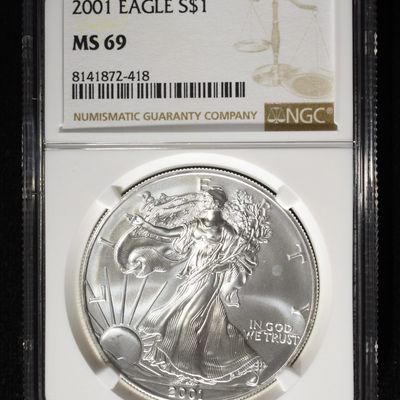 Sale Photo Thumbnail #385: 2001 AMERICAN SILVER EAGLE NGC MS69