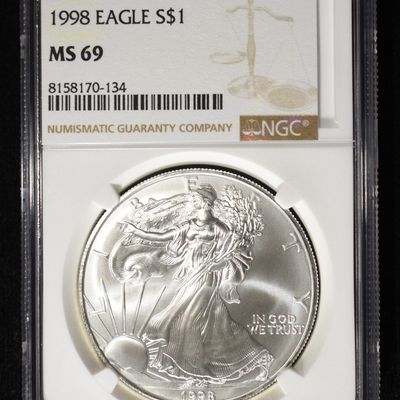 Sale Photo Thumbnail #382: 1998 AMERICAN SILVER EAGLE NGC MS69