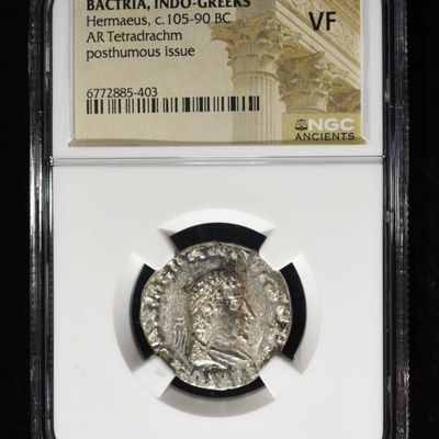 Sale Photo Thumbnail #190: c.105-90 BC HERMAEUS AR TETRADRACHM NGC VF