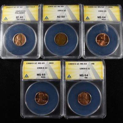Sale Photo Thumbnail #145: 5 ANACS GRADED LINCOLN CENTS