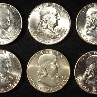 Sale Photo Thumbnail #349: (6) FRANKLIN HALF DOLLARS BU