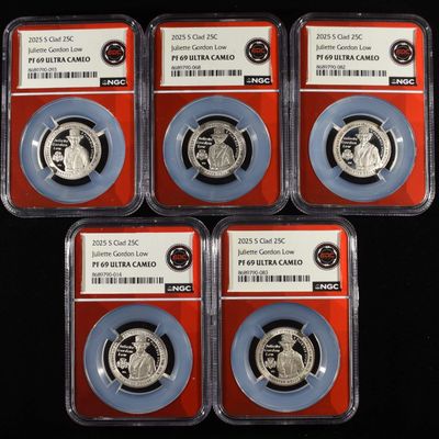 Sale Photo Thumbnail #367: (5) 2025-S CLAD JULIETTE GORDON LOW 25C NGC PF69