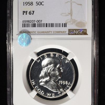 Sale Photo Thumbnail #3: 1958 FRANKLIN HALF DOLLAR NGC PF67