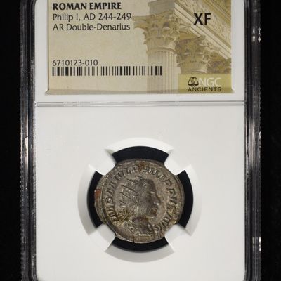 Sale Photo Thumbnail #196: AD 244-249, PHILIP I, AR DOUBLE-DENARIUS NGC XF