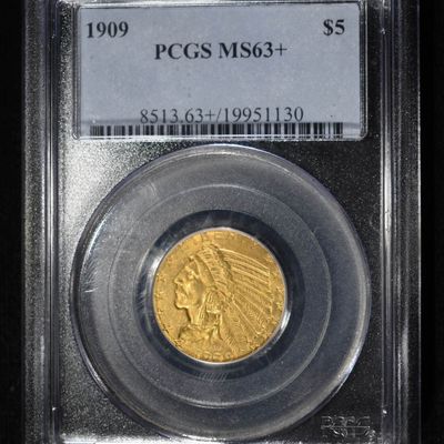 Sale Photo Thumbnail #449: 1909 $5 GOLD INDIAN PCGS MS-63+