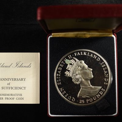 Sale Photo Thumbnail #233: 1985 25 POUND FALKLAND ISLANDS 92.5% SILVER