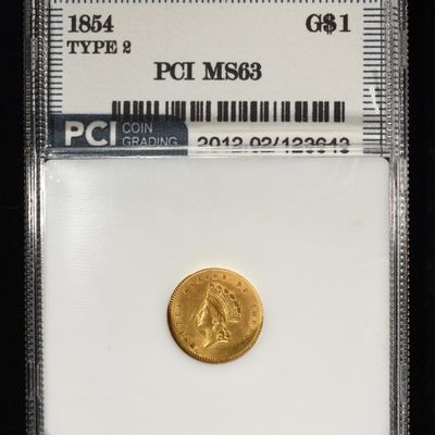 Sale Photo Thumbnail #440: 1854 $1 GOLD TYPE2 PCI CH BU