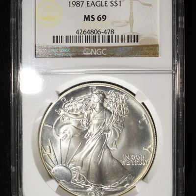 Sale Photo Thumbnail #181: 1987 AMERICAN SILVER EAGLE NGC MS 69
