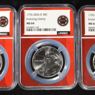 Sale Photo Thumbnail #368: (3) 1776-2026-D ENDURING LIBERTY HALVES NGC MS64