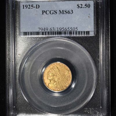 Sale Photo Thumbnail #444: 1925-D $2.5 GOLD INDIAN PCGS MS-63