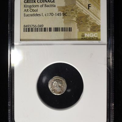 Sale Photo Thumbnail #189: c.170-145 BC EUCRATIDES I, AR OBOL NGC F
