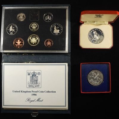Sale Photo Thumbnail #222: 1986 PROOF SET, 1971 25 PENCE & 1935 CROWN UK