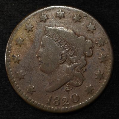 Sale Photo Thumbnail #361: 1820 SMALL DATE LARGE CENT VG/F