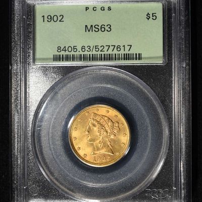 Sale Photo Thumbnail #450: 1902 $5 GOLD LIBERTY PCGS MS-63 OGH