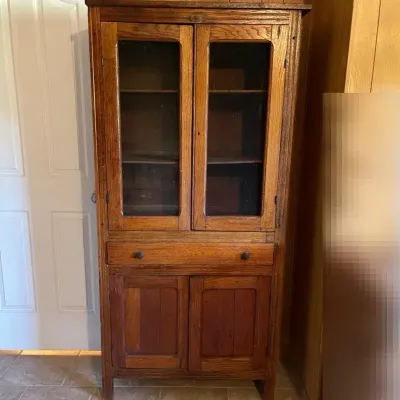 Antique Solid Oak Flat-Wall Kitchen Cupboard/Pie Safe