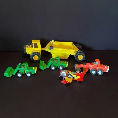 Vintage 1970s Buddy L Big Brute Scraper Toy Truck & Lot Of 4 Smaller Buddy L Tractors & Plane