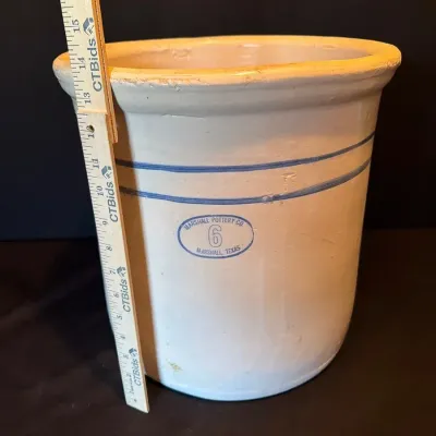 Vintage Marshall Pottery Blue Stripe Crock 