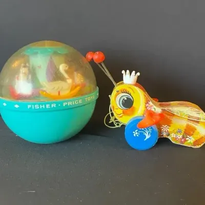 1966 Fisher-Price Roly Poly Chime Ball / Fisher-Price Queen Buzzy Bee