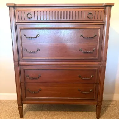 MCM Walnut Tall Boy Chest Of Drawers