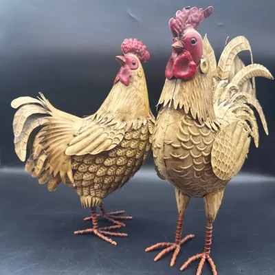 Set Of Two Metal Decorative Roosters