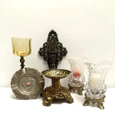Vintage Brass Candle Holders, Ashtray