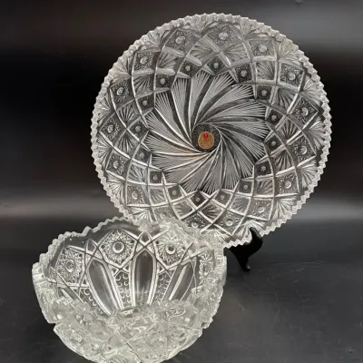 Vintage Russian Brilliant Cut Leaded Crystal Platter & Bowl 24% PBO