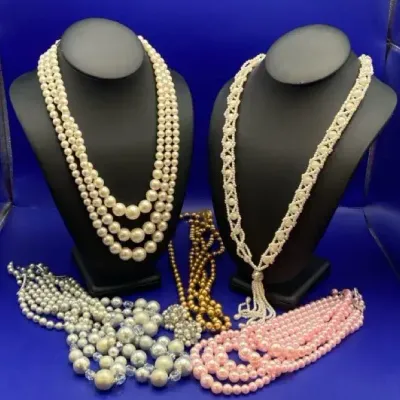 Vintage Costume, Jewelry Five Necklaces, And One Pair Of Clip On Earrings