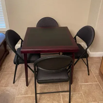 Costco Wooden Card Table And 4 XL Comfort Folding Chairs 