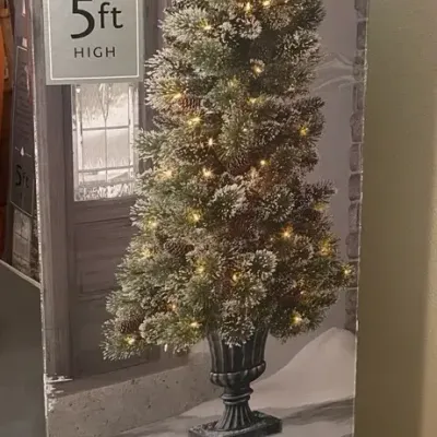 2 Winter Wonderland Signature 5 Foot Glittery Bristle Potted Trees