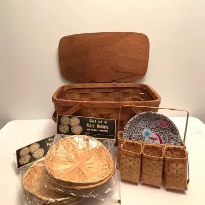 Vintage Picnic Basket and Accessories